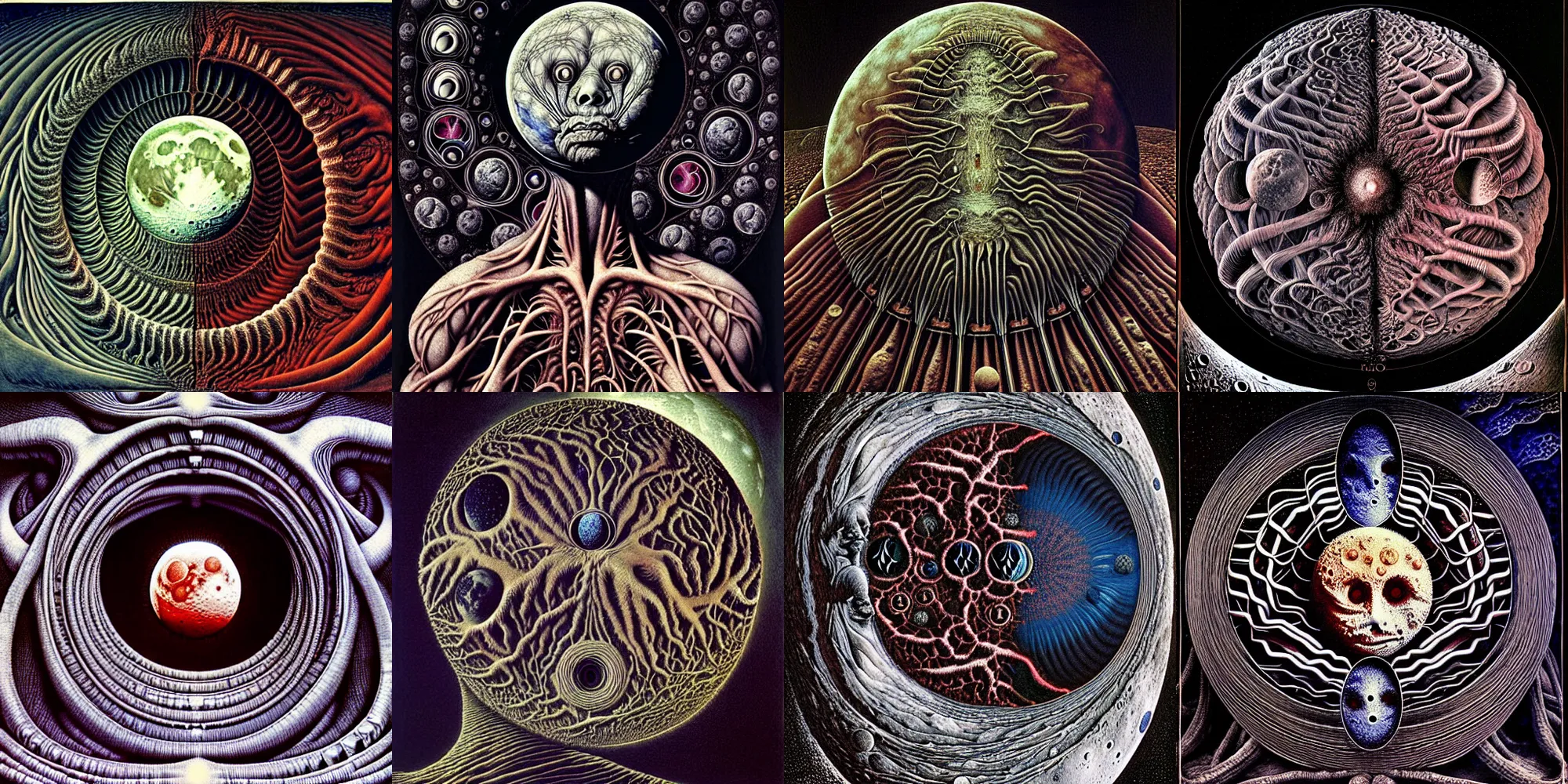 Prompt: the moon landing remaked with fractals of veins and muscle tissue, the moon in the middle, fractals and spirals growing outwards, by giuseppe arcimboldo and beksinski, a touch of giger and yamamoto, realistic, high definition