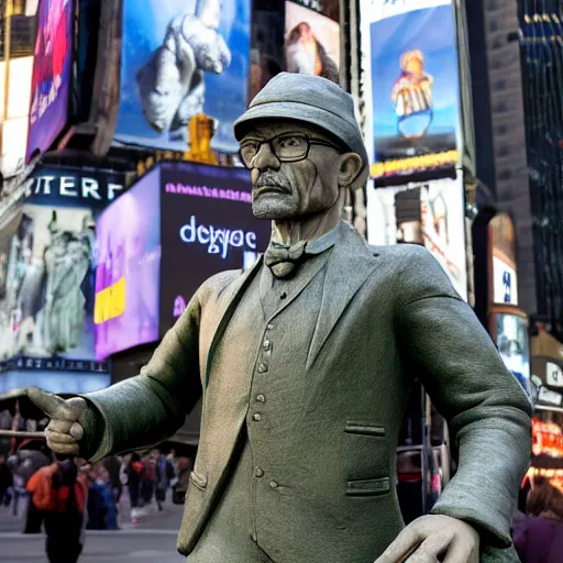 Prompt: a photograph of a very detailed renaissance sculpture of walter white in a hat standing in times square, made by michelangelo, from the distance, hyper detailed, sharp focus, 8 k resolution, ray tracing