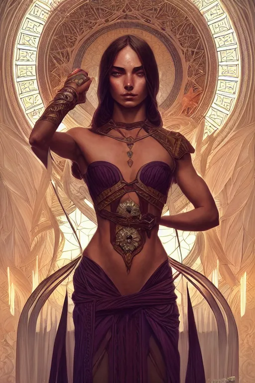 Prompt: symmetry!! intense fanart of adriana as acotar protagonist, intricate, elegant, highly detailed, my rendition, digital painting, artstation, concept art, smooth, sharp focus, illustration, art by artgerm and greg rutkowski and alphonse mucha