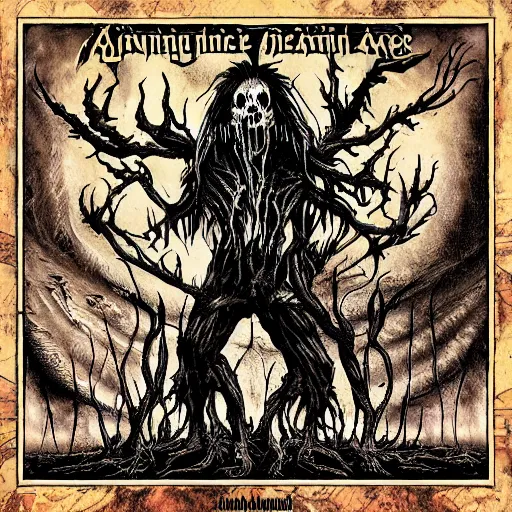 Image similar to among us death metal album cover in the style of death metal record cover