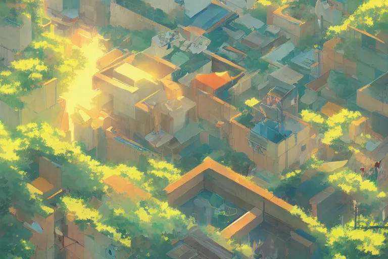 Prompt: kamyshin birds eye view ule of thirds golden ratio, fake detail, trending pixiv fanbox, acrylic palette knife, style of makoto shinkai studio ghibli genshin impact james gilleard greg rutkowski chiho aoshima