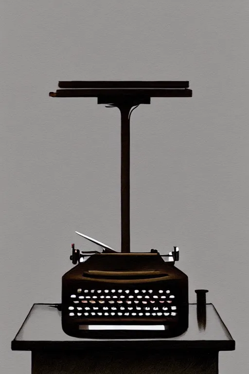 Image similar to painting of a typewriter standing on a desk, style of greg rutkowski