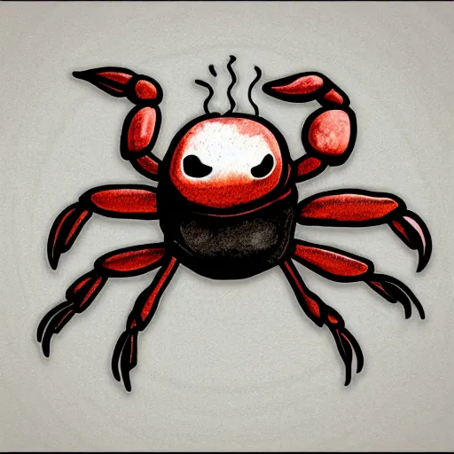 Image similar to a crab in the style of Hollow Knight