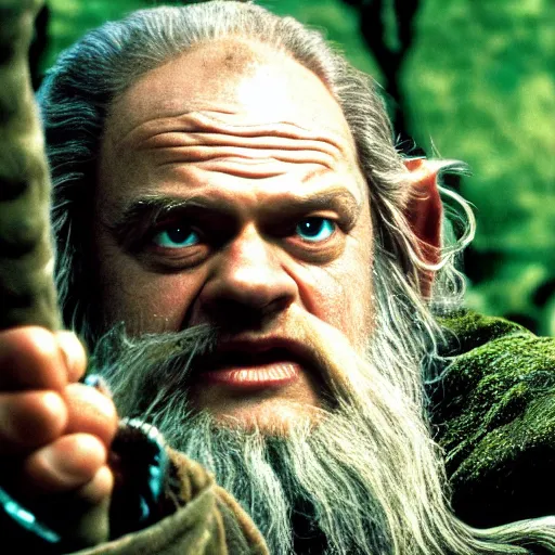 Image similar to kelsey grammar as a hobbit in lord of the rings, 4 k hd film still