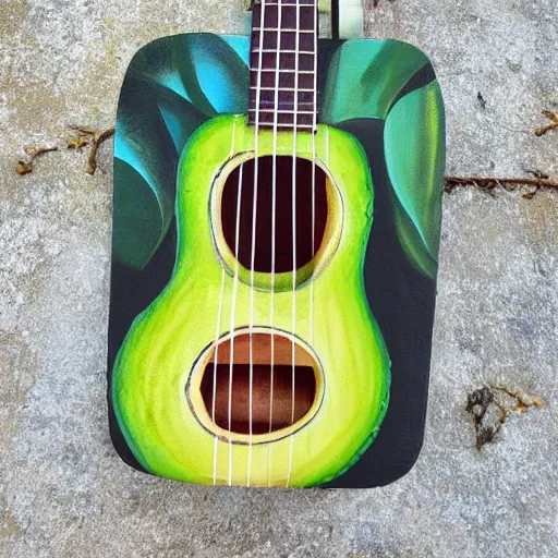 Prompt: avocado ukulele painted by dali