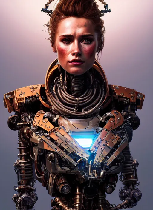 Prompt: portrait of the terminator, robot steampunk, floral! horizon zero dawn machine, intricate, elegant, highly detailed, ray tracing, digital painting, artstation, concept art, smooth, sharp focus, illustration, art by artgerm and greg rutkowski and alphonse mucha, 8 k