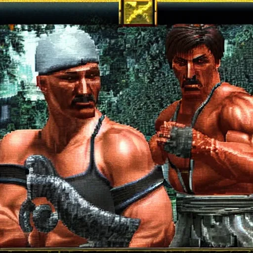 Image similar to alexander lukashenko fighting versus liu kang in mortal kombat 2 game