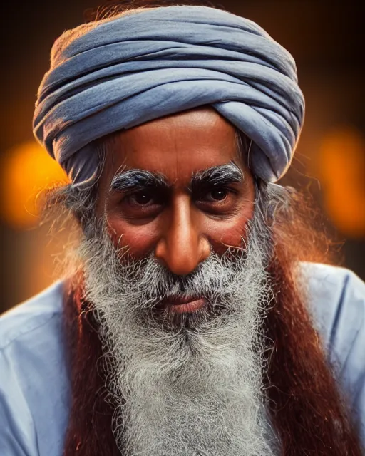 Image similar to A portrait of Sadhguru, highly detailed, trending on artstation, bokeh, 90mm, f/1.4