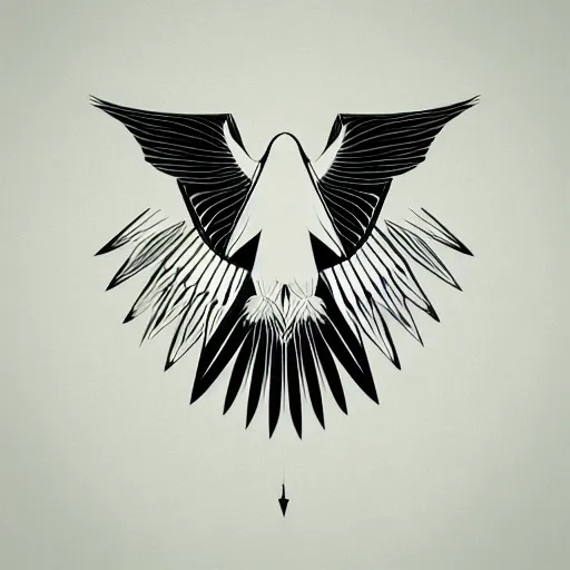 Image similar to geometric white eagle flying above an open black book, icon, red background, vector, simple logo, cgsociety, artstation, octane render