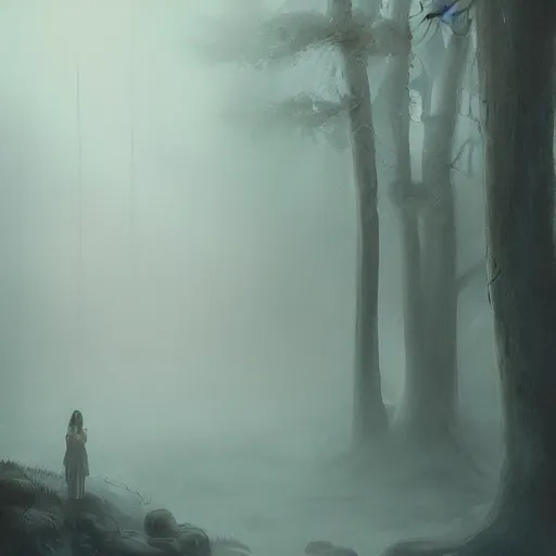 Prompt: minimalism fog, ornate background, beautiful fantasy detailed trending on artstation, oil painting, dramatic lighting, eterea, high quality print, fine art with subtle redshift rendering