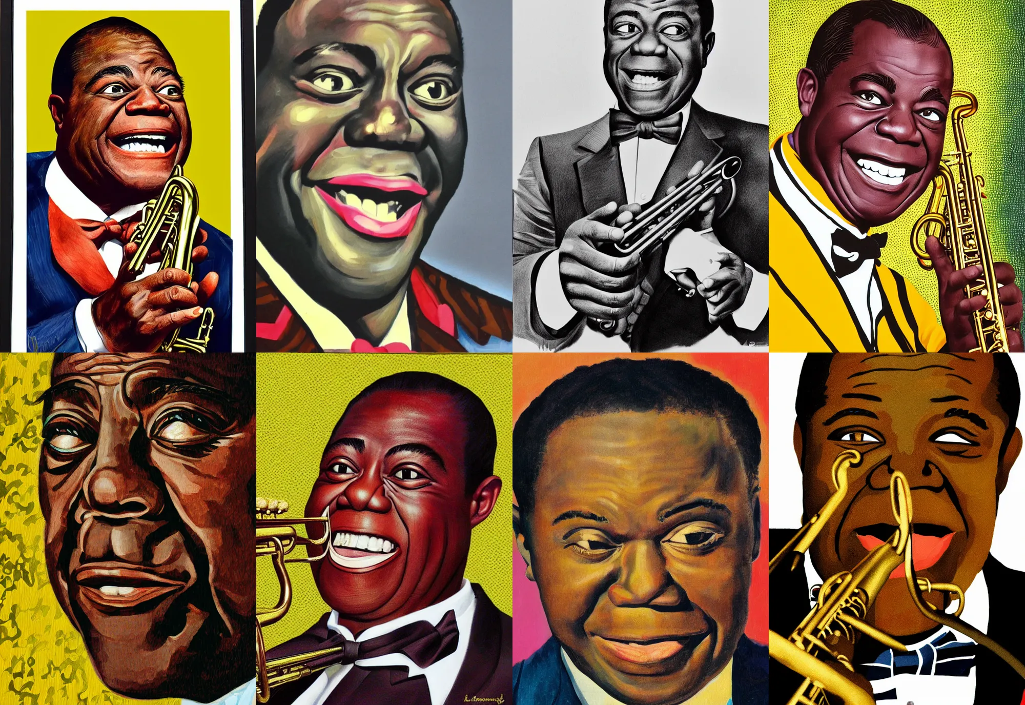 Prompt: a close - up portrait of louis armstrong, in the style of kehinde wiley