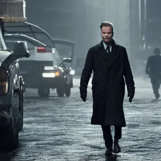 Image similar to as a detective in a movie directed by Christopher Nolan, movie still frame, promotional image, imax 70 mm footage