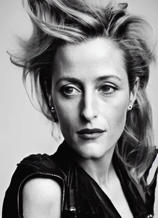 Image similar to a portrait of gillian anderson by mario testino, head shot, award winning, 1 9 8 0, 1 9 8 0 s punk rocker style, 1 9 8 0 hairstyle, sony a 7 r