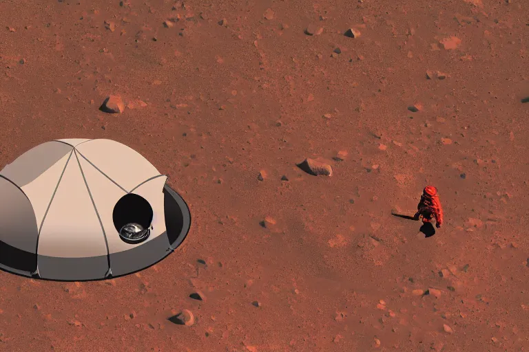 Image similar to portrait photograph of an astronaut living in a tent lonely in Mars