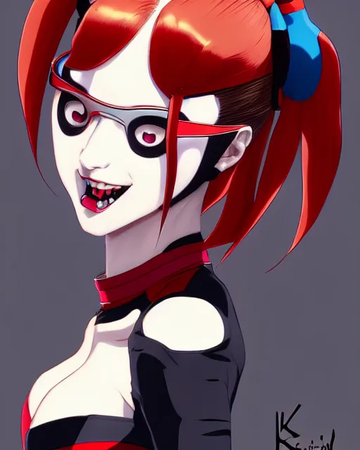 Prompt: portrait Anime as batman harley-quinn girl cute-fine-face, brown-red-hair pretty face, realistic shaded Perfect face, fine details. Anime. harlequin black-red suit realistic shaded lighting by Ilya Kuvshinov katsuhiro otomo ghost-in-the-shell, magali villeneuve, artgerm, rutkowski, WLOP Jeremy Lipkin and Giuseppe Dangelico Pino and Michael Garmash and Rob Rey