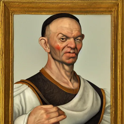 Image similar to a renaissance style portrait painting of Popeye