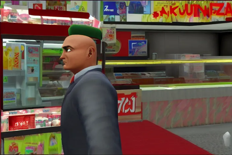 Image similar to agent 4 7 ordering a slurpee at 7 1 1, ps 2 yakuza screenshot