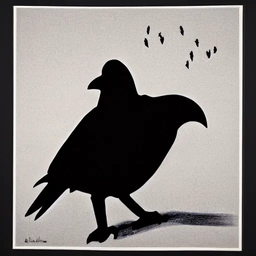 Image similar to A crow hovers over sandman's head, lithography