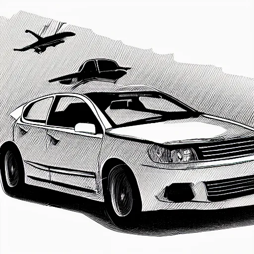 Image similar to a car flying off a cliff, in the style of scanner darkly, cell shaded