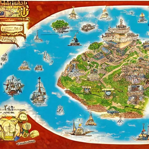 Image similar to highly detailed skypiea map form one piece anime