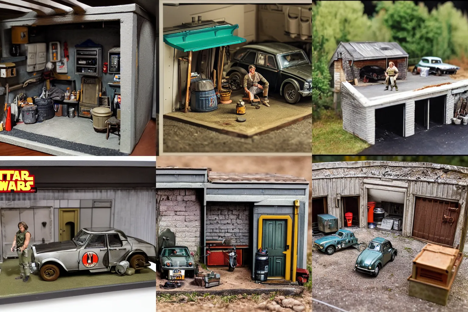 Prompt: miniature diorama of luke skywalker's garage