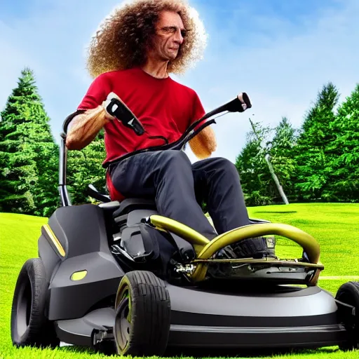 Image similar to kenny g riding a lawnmower playing the saxophone, epic, cinematic, realism, ultra detailed, 8 k