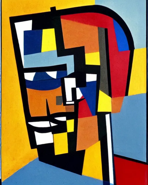 Image similar to cubist portrait of walter white, cubism, blank background, upper body only