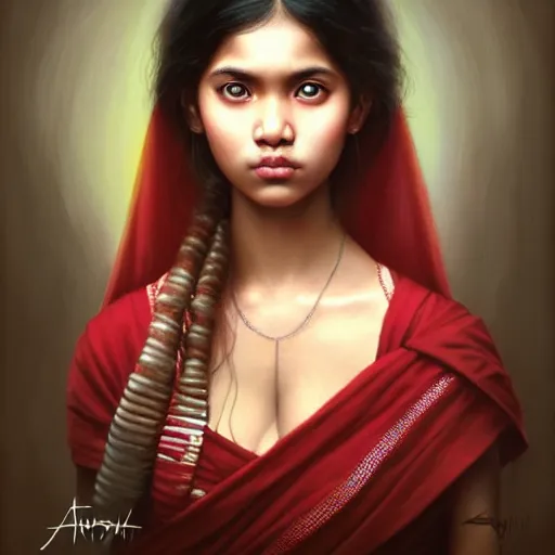 Prompt: beautiful young assamese bihu girl portrait by artgerm and tom bagshaw ; trending on artstation ; award winning