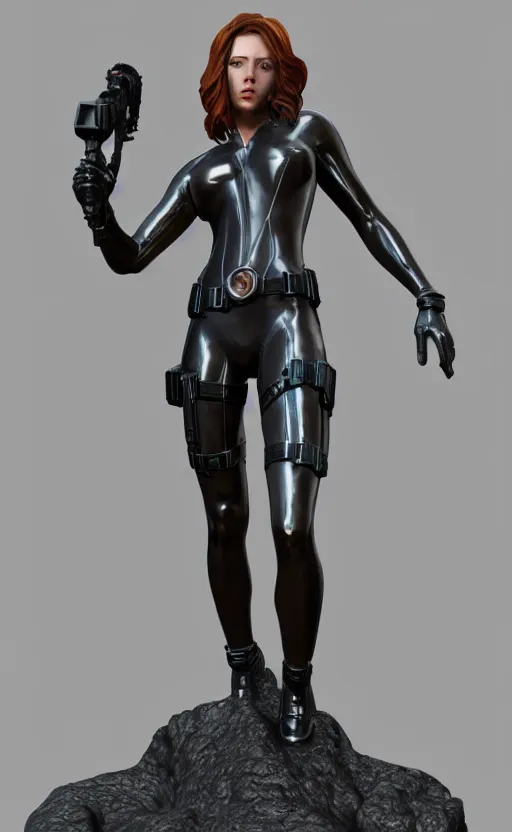 Image similar to black widow, bronze statue and silver, unreal engine, high detailed, holographic