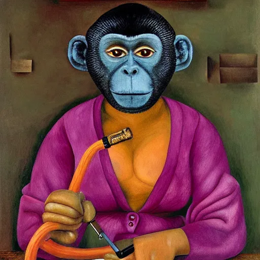 Prompt: a monkey holding a screwdriver, by frida kahlo, 4 k, ultra - hd, super - resolution