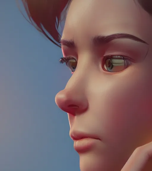 Prompt: highly detailed macro shot of a female portrait with a look of disgust, unreal engine, loish, rhads, makoto shinkai and tom bagshaw, reflective global illumination, god rays, detailed and intricate environment