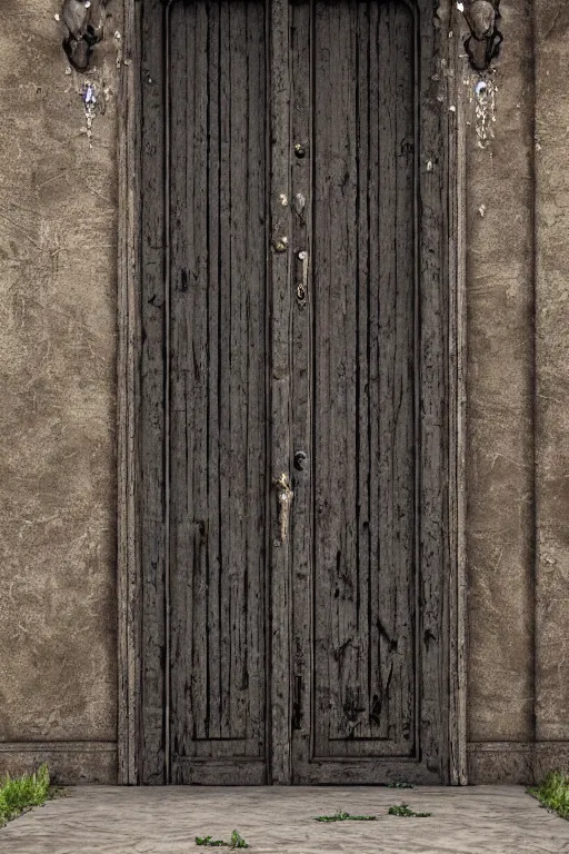 Prompt: a huge old weathered dark wooden door made with shiny metallic rush plant ornaments, reflecion, ornate, fantasy, photorealistic, octane render, high definition, ultra detailed, trandind on artstation, midjourney
