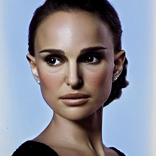 Image similar to Natalie Portman, head and shoulders portrait, extremely detailed masterpiece, one single continues line.