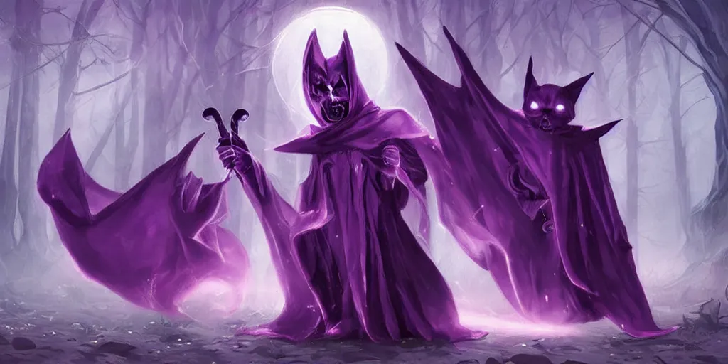 Image similar to cute purple cloaked lich summoning, illustration by Brom:5, cute:2, lich:-1