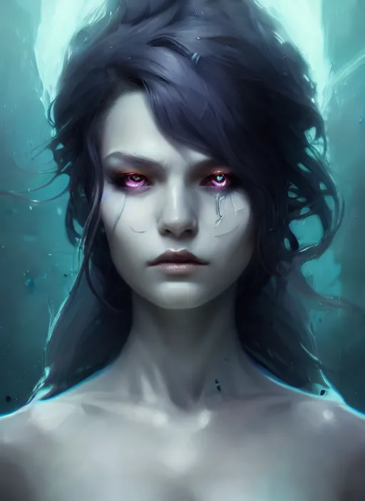 Image similar to character concept art of a dark fantasy female water witch, key visual, realistic shaded perfect face, fine details, dystopian environment and background, by stanley artgerm lau, wlop, rossdraws, james jean, andrei riabovitchev, marc simonetti, and sakimichan, trending on artstation