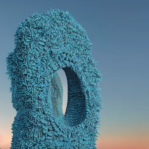 Prompt: highly detailed 3d render of burning man festival sculpture made of cornflowers by Beeple