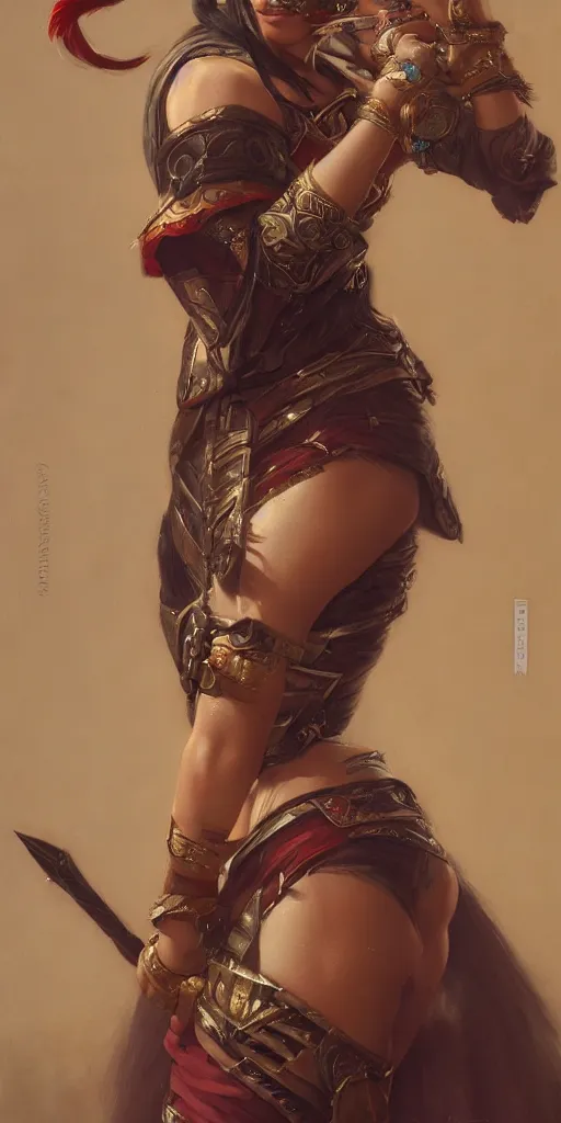 Image similar to the portrait of akali from league of legends in intricate dress by roberto ferri, fantasy, witcher, very detailed oil painting, masterpiece, 8 k