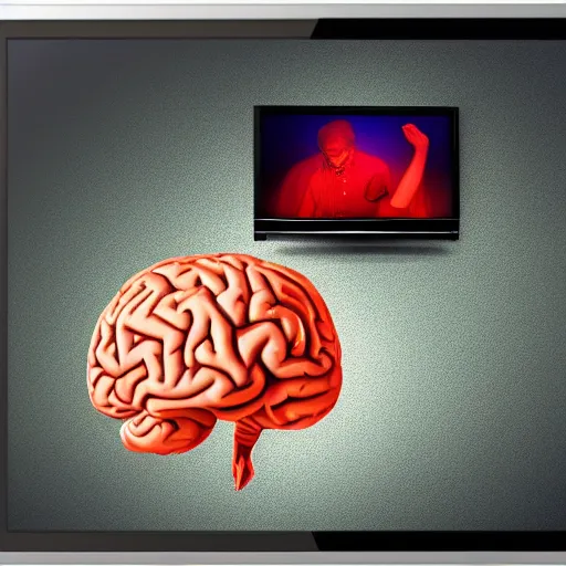Prompt: a brain in a vat watching a tv screen showing a first person view of someone walking in a street