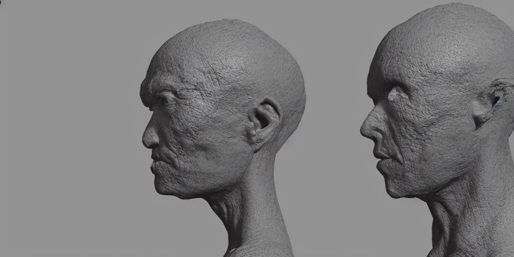 Image similar to Volumetric noise displacement oozing from a clay human's head, dark, dramatic lighting, 8k, Arnold renderer, subsurface scattering