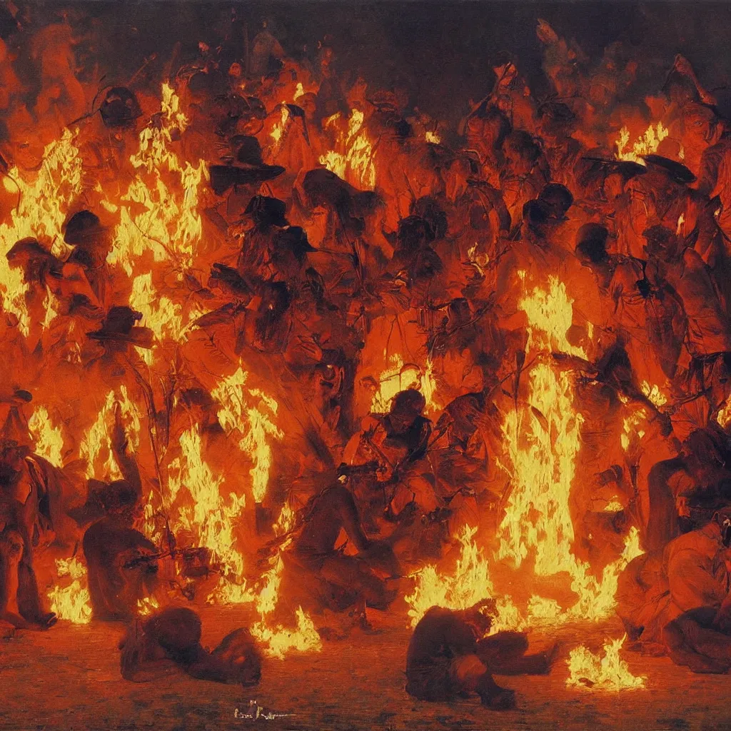 Image similar to high quality high detail painting by ilya repin, burning man, fire, flames, epic, hd