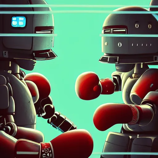 Image similar to a beautiful highly detailed vector illustration close up of a boxing match with robots in a factory, punk styling by atay ghailan, cliff chiang, loish and goro fujita, silver, silver, brown, black, blue and cyan tones, featured on artstation, featured on behance, grunge aesthetic