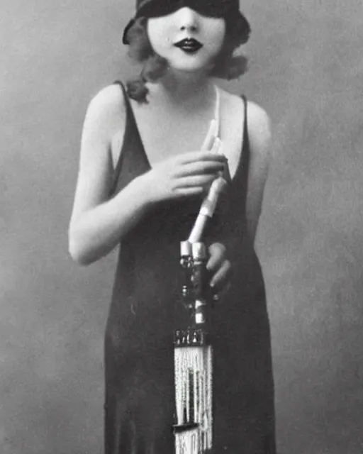 Image similar to 1 9 2 0 s photo of a flapper girl smoking a juul ecig vape