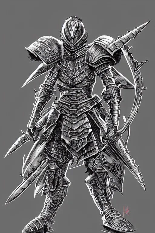 Image similar to armoured warrior, symmetrical, highly detailed, digital art, spine themed armour, sharp focus, trending on art station, kentaro miura manga art style