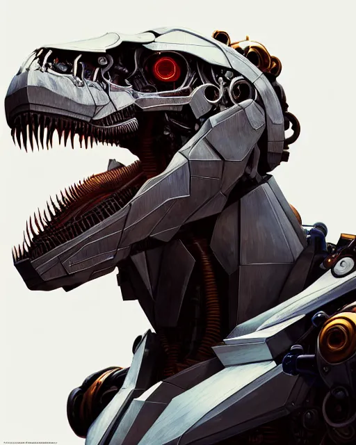 Image similar to mecha male t rex portrait, cyborg, intricate mechanical body, robot eyes, hyper realistic 3 d render by ilya kuvshinov, jonas roscinas, peter mohrbacher, greg rutkowski, ryohei hase, dramatic lighting, intricate, highly detailed, sharp focus, luminous, unreal engine, blender, artstation, masterpiece, ray tracing