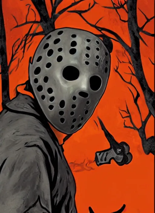 Image similar to Jason Voorhees eat a orange