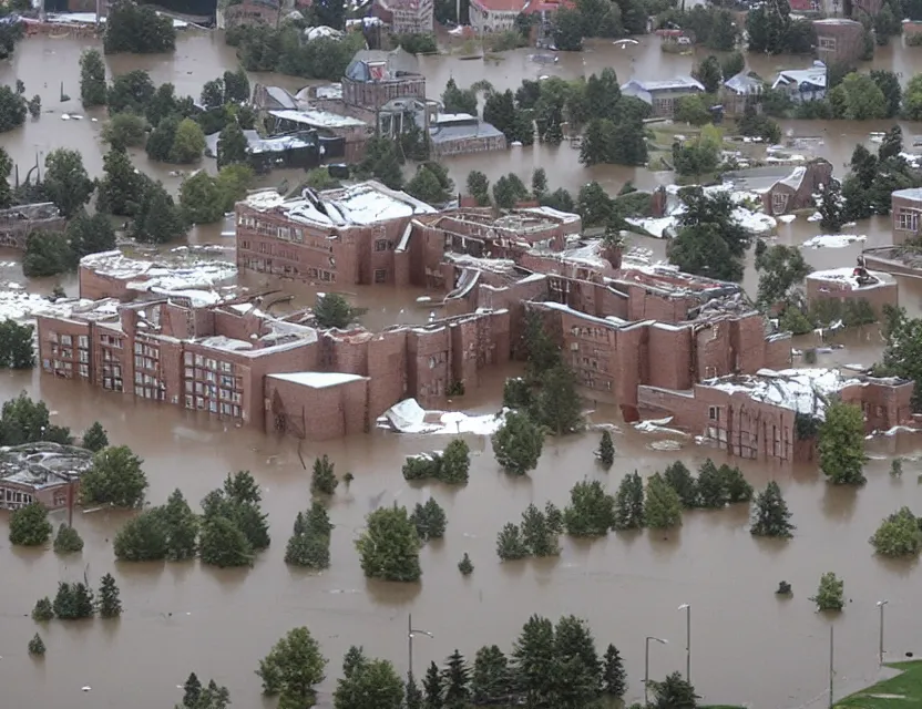 Image similar to dalhousie university in ruins, and flooded