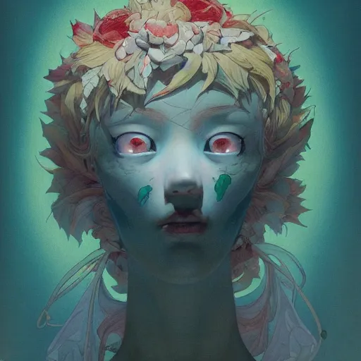 Image similar to prompt : folklore portrait soft light painted by james jean and katsuhiro otomo and erik jones, inspired by evangeleon anime, smooth face feature, intricate oil painting, high detail illustration, sharp high detail, manga and anime 1 9 9 0