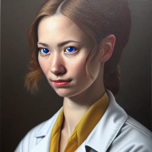 Prompt: highly detailed intricate masterpiece portrait painting of a scientist, award - winning, trending on artstation.