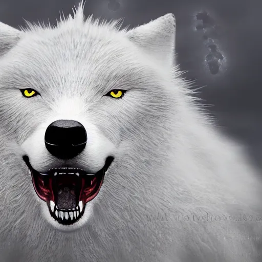 Prompt: Bloodthirsty wolf in white sheep's clothing, gloomy atmosphere, hyperrealism, no blur, 4k resolution, ultra detailed-i