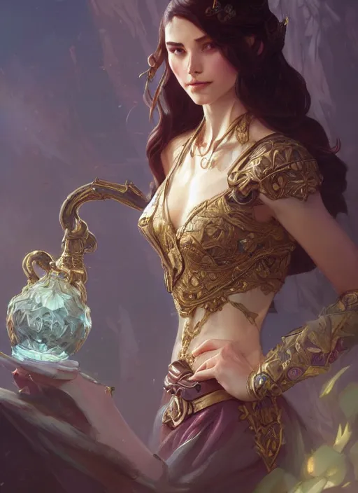 Image similar to anna, d & d, fantasy, intricate, elegant, highly detailed, digital painting, artstation, concept art, matte, sharp focus, illustration, hearthstone, art by artgerm and greg rutkowski and alphonse mucha